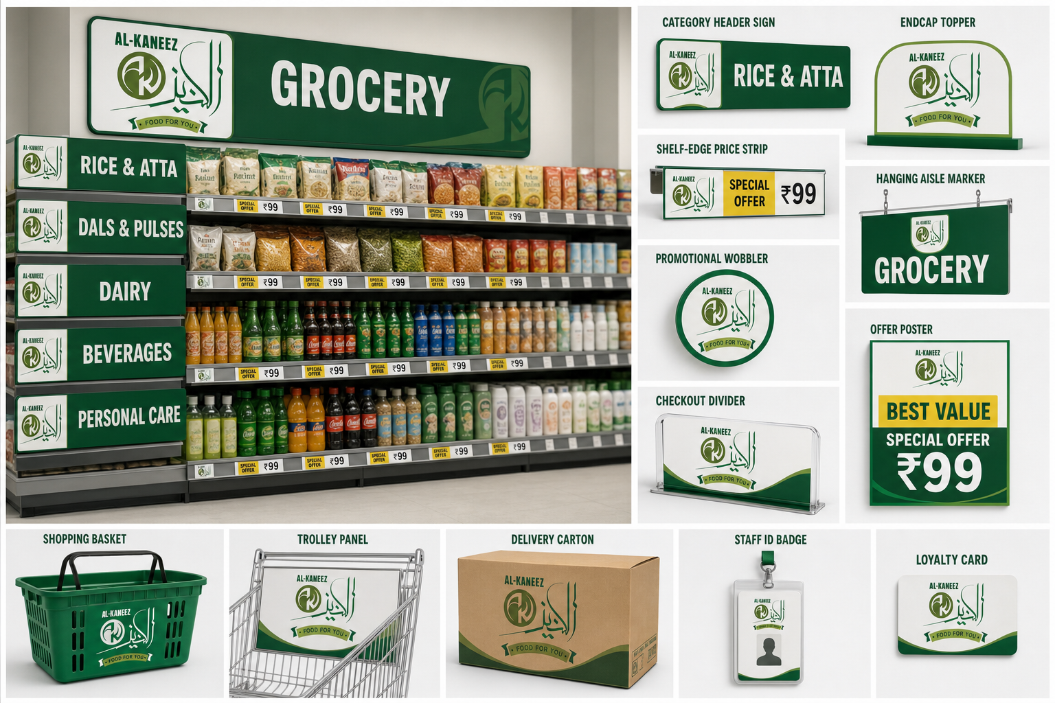 Alkaneez shelf signage and retail accessories